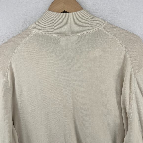 NAUTICA Sweater Mens XL Golf 1/4 Zip Mock Neck Pullover Jumper Cotton Beige - Picture 7 of 15